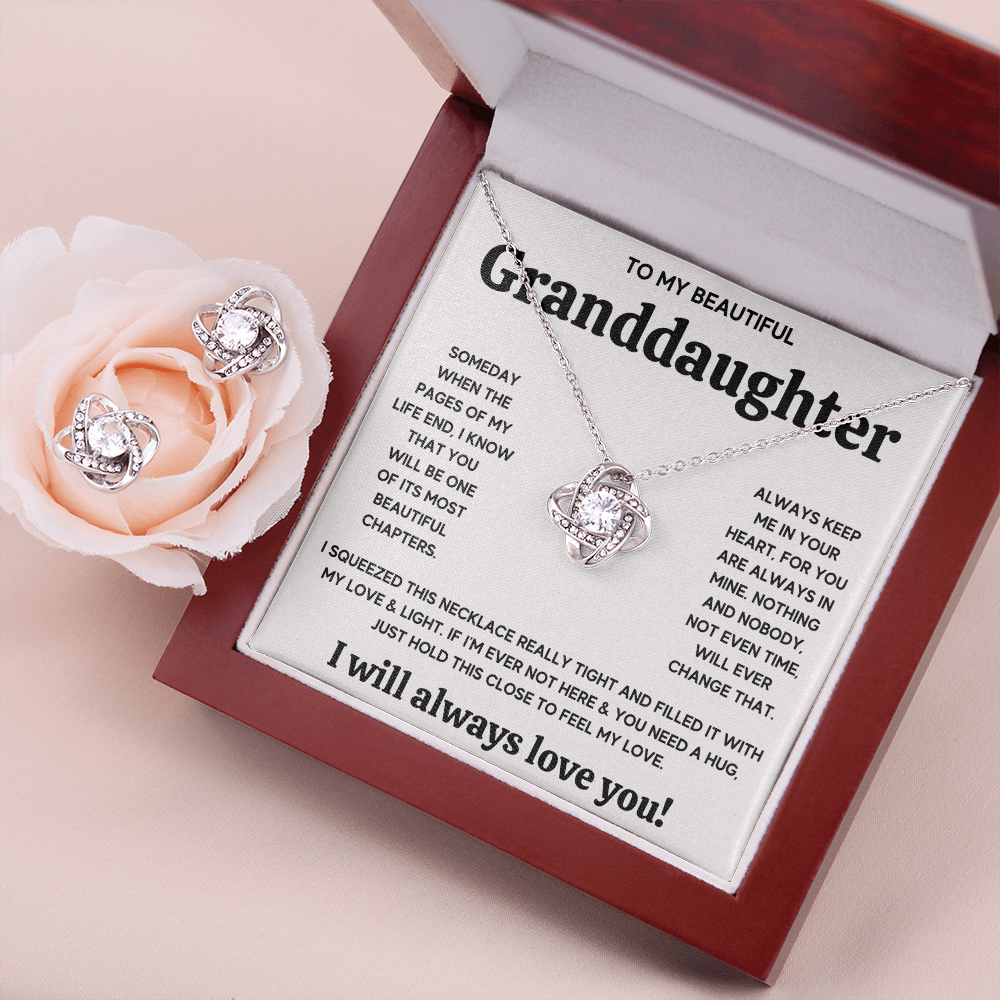 TO MY BEAUTIFUL GRANDDAUGHTER SQUEEZED LOVE KNOT NECKLACE AND EARRINGS SET