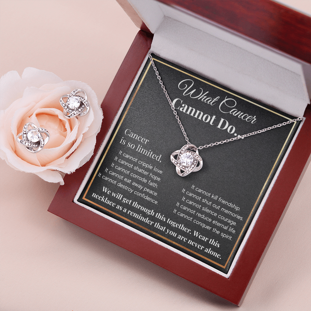WHAT CANCER CANNOT DO LOVE KNOT NECKLACE AND EARRINGS SET