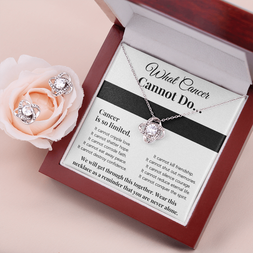 WHAT CANCER CANNOT DO LOVE KNOT NECKLACE AND EARRINGS SET