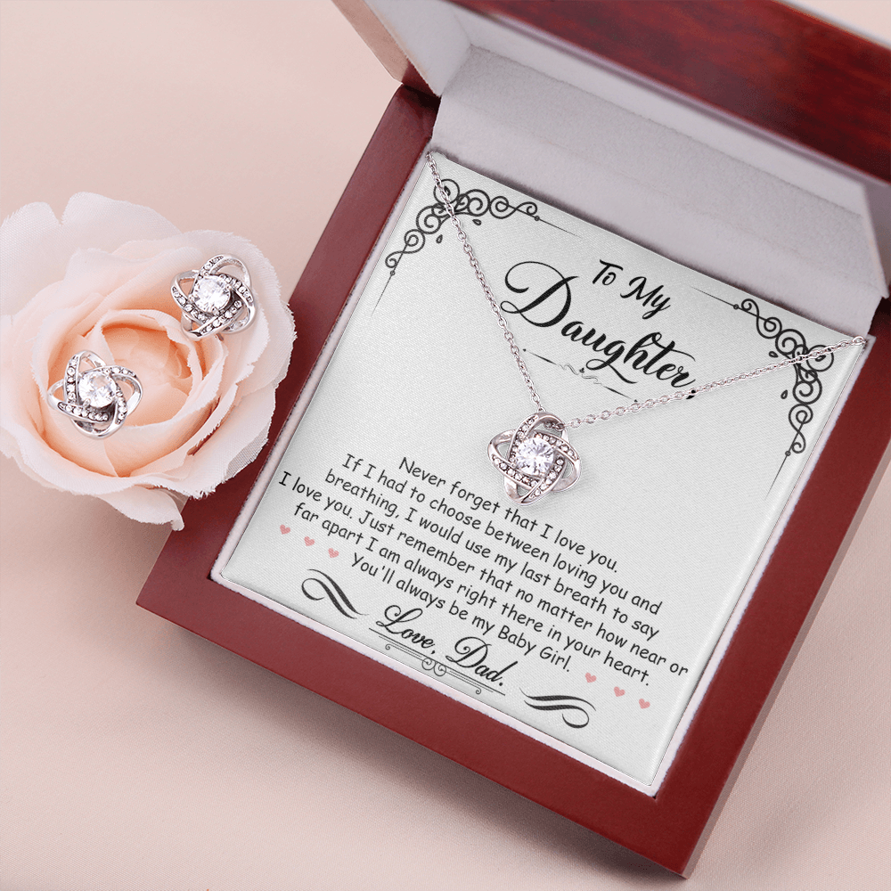 TO MY DAUGHTER BREATHING LOVE KNOT NECKLACE AND EARRINGS SET