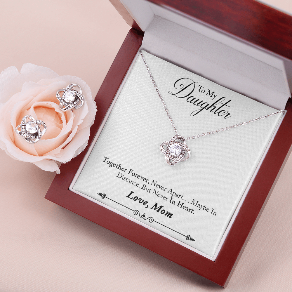 TO MY DAUGHTER IN HEART LOVE KNOT NECKLACE AND EARRINGS SET