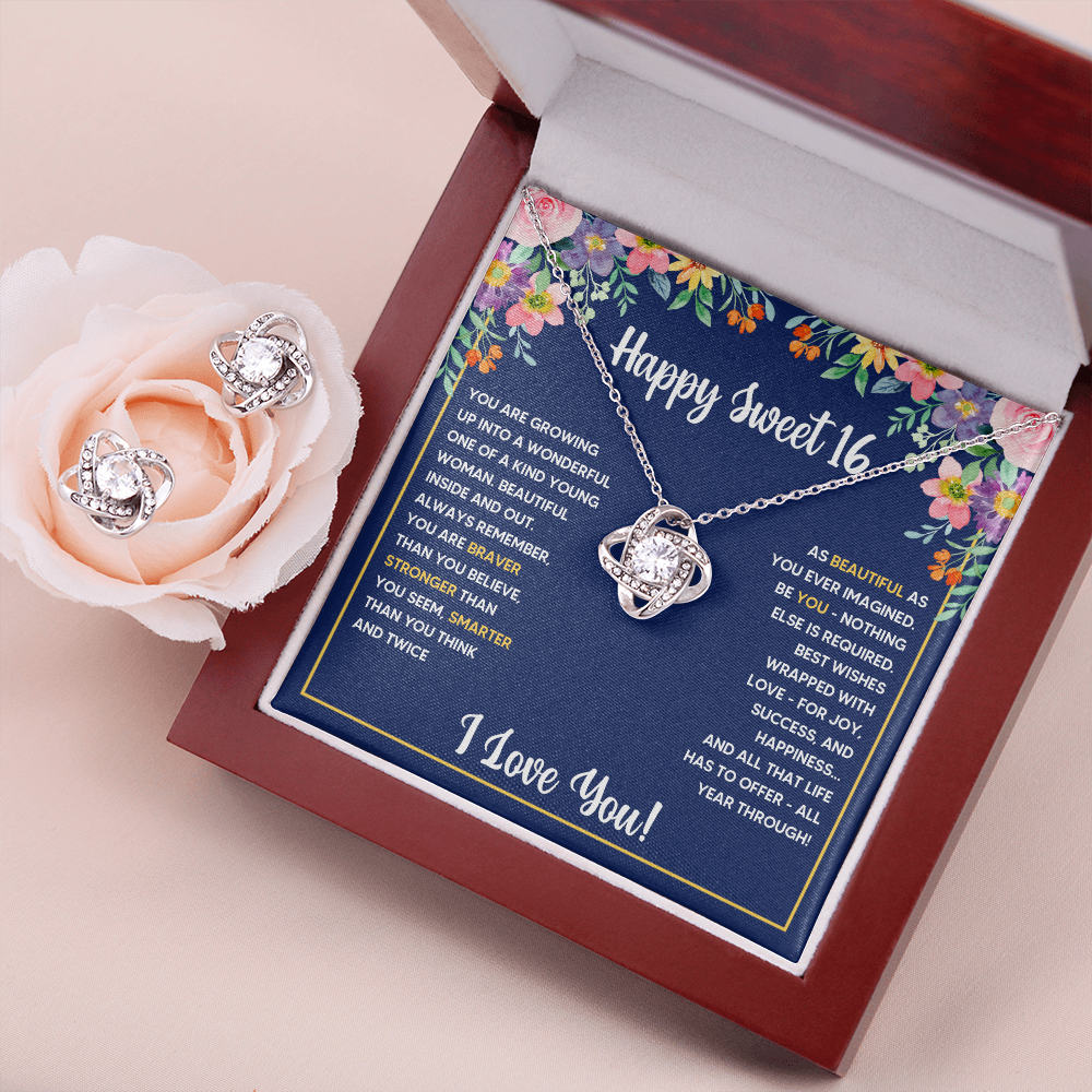 SWEET 16 WRAPPED LOVE KNOT NECKLACE AND EARRINGS SET