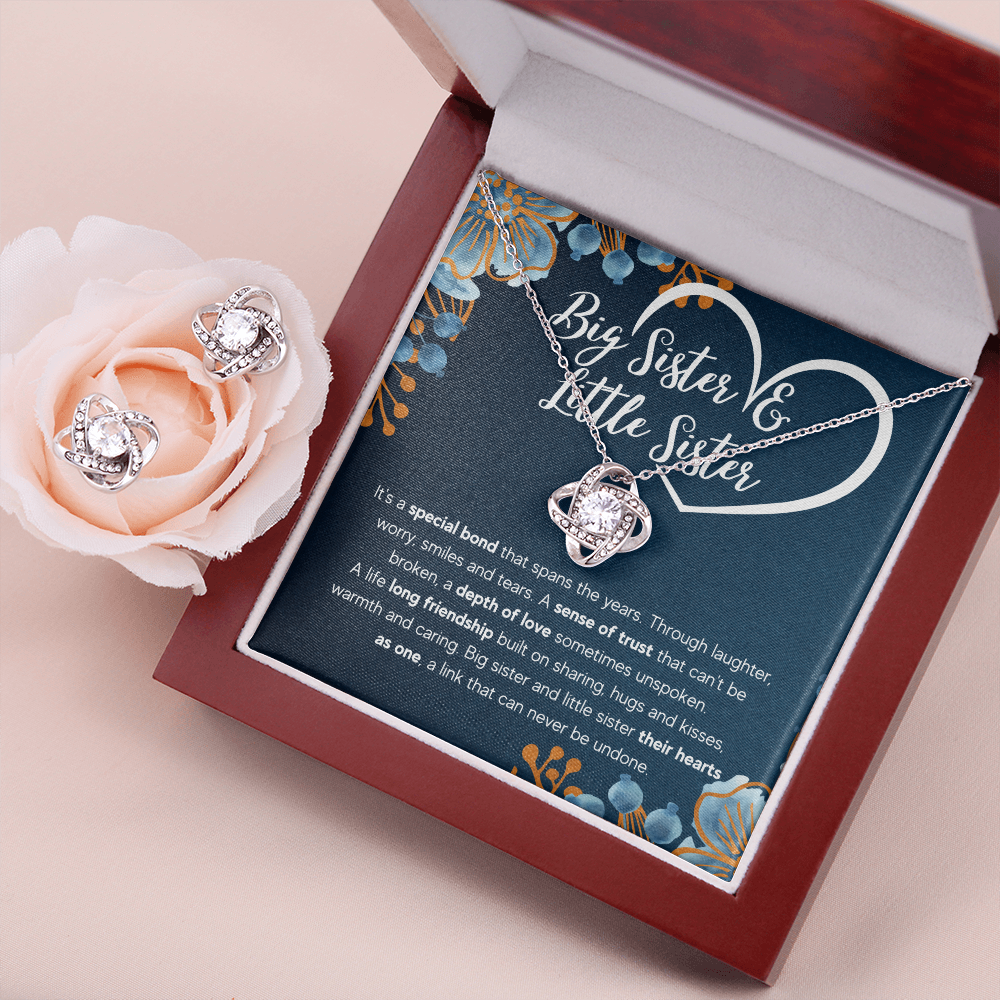 TO MY SISTER BOND LOVE KNOT NECKLACE AND EARRINGS