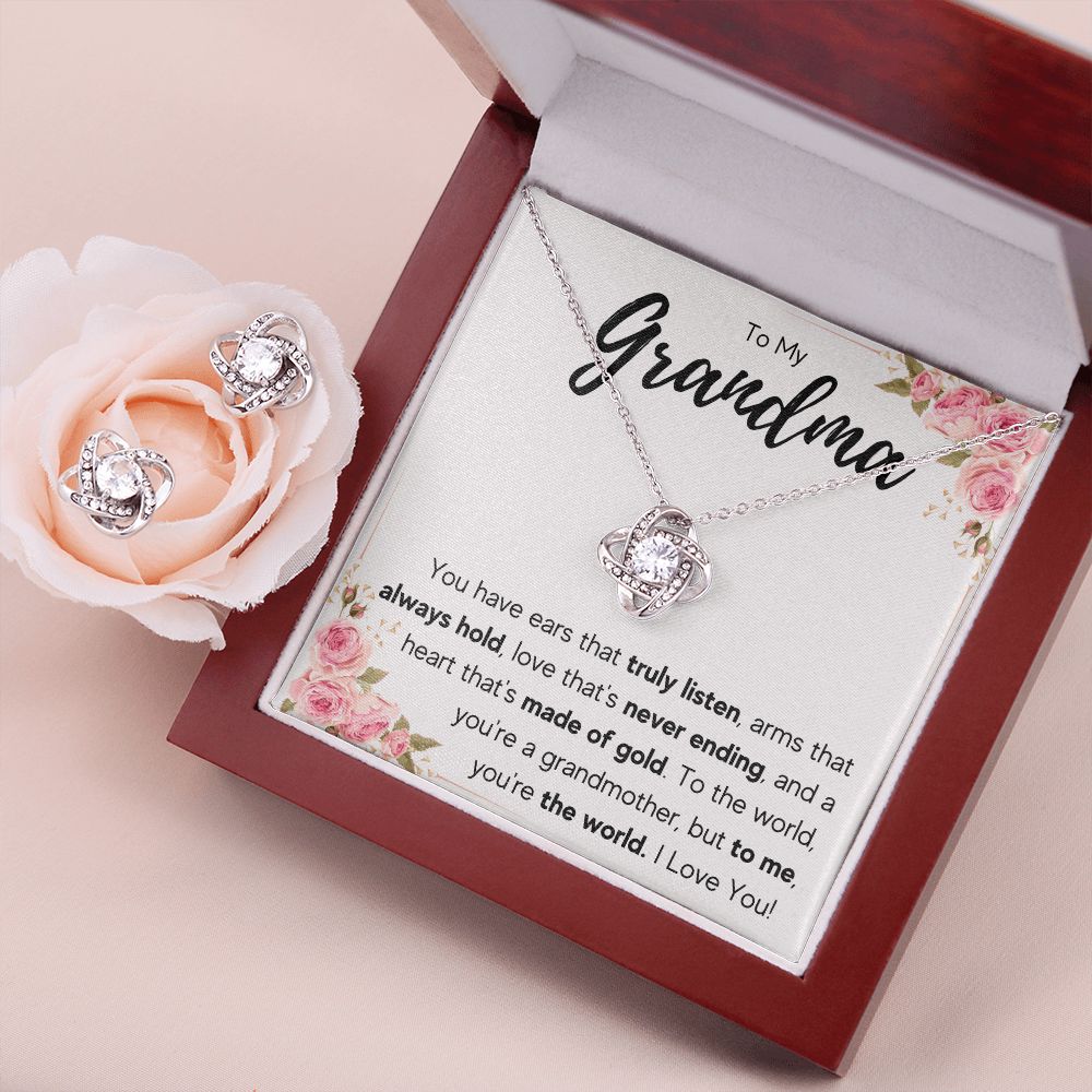 TO MY GRANDMA NEVER ENDING LOVE KNOT EARRING NECKLACE GIFT SET