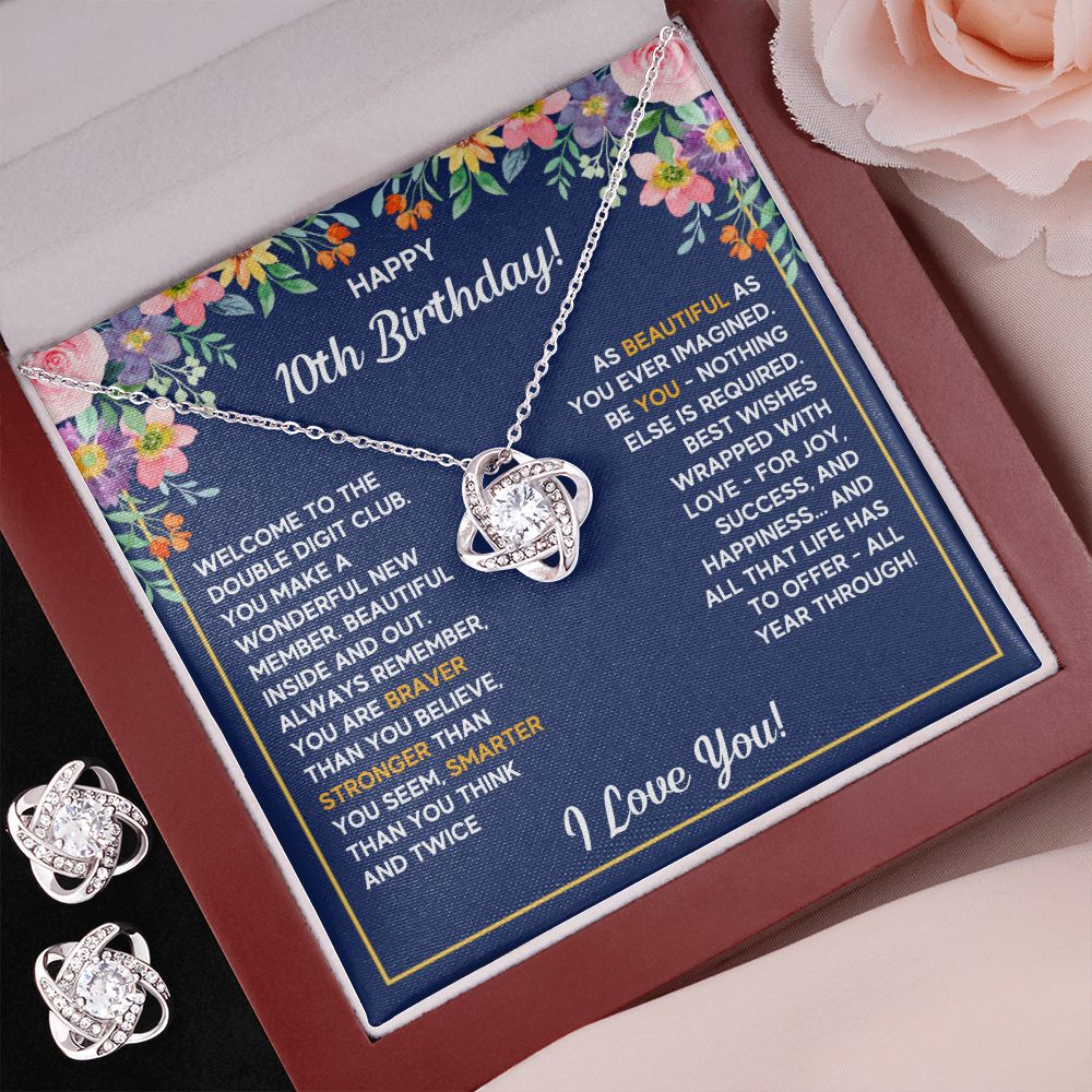 10TH BIRTHDAY WRAPPED LOVE KNOT NECKLACE AND EARRINGS SET