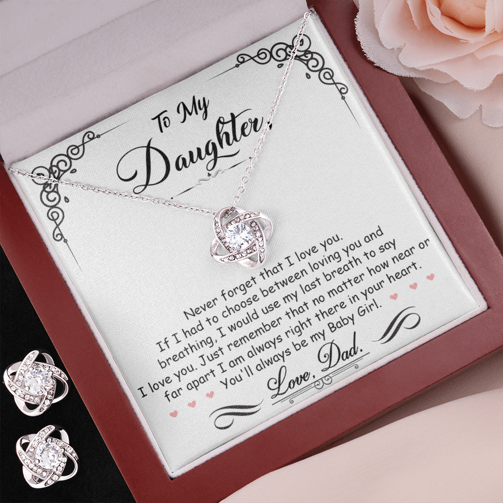 TO MY DAUGHTER BREATHING LOVE KNOT NECKLACE AND EARRINGS SET
