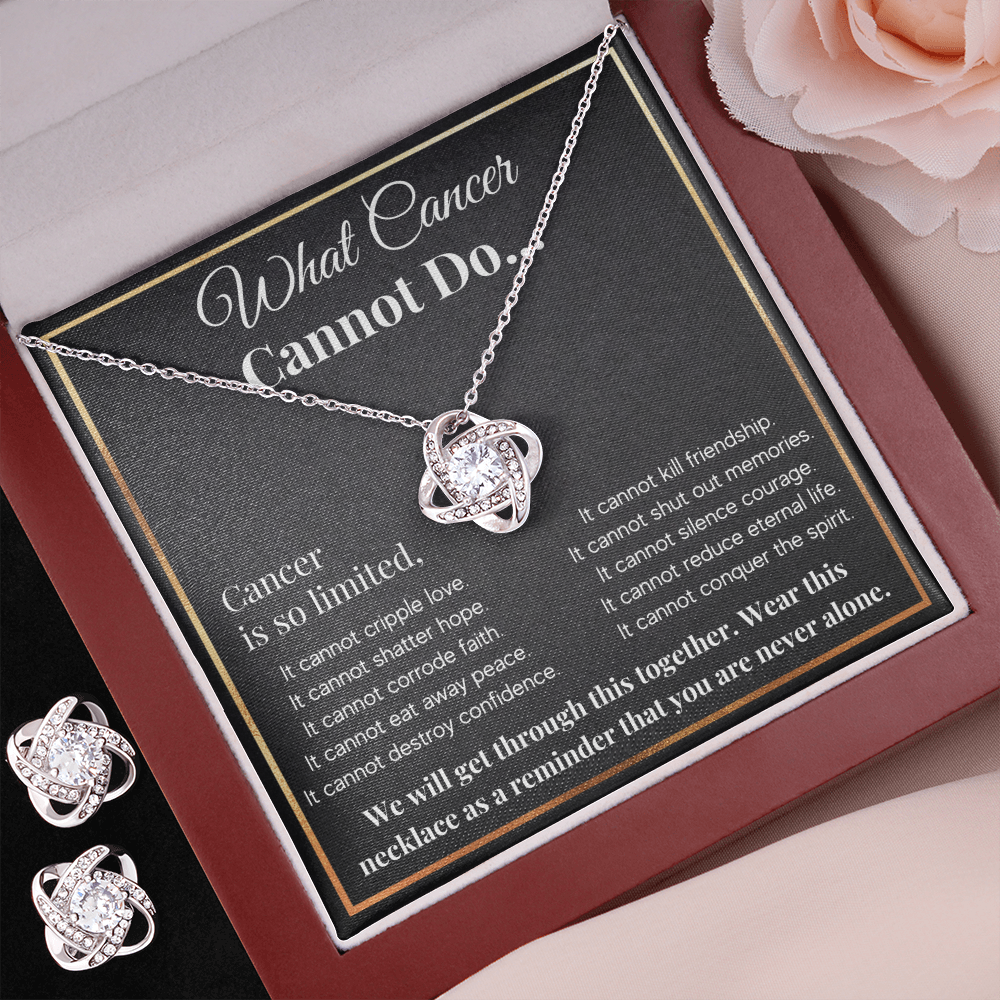 WHAT CANCER CANNOT DO LOVE KNOT NECKLACE AND EARRINGS SET