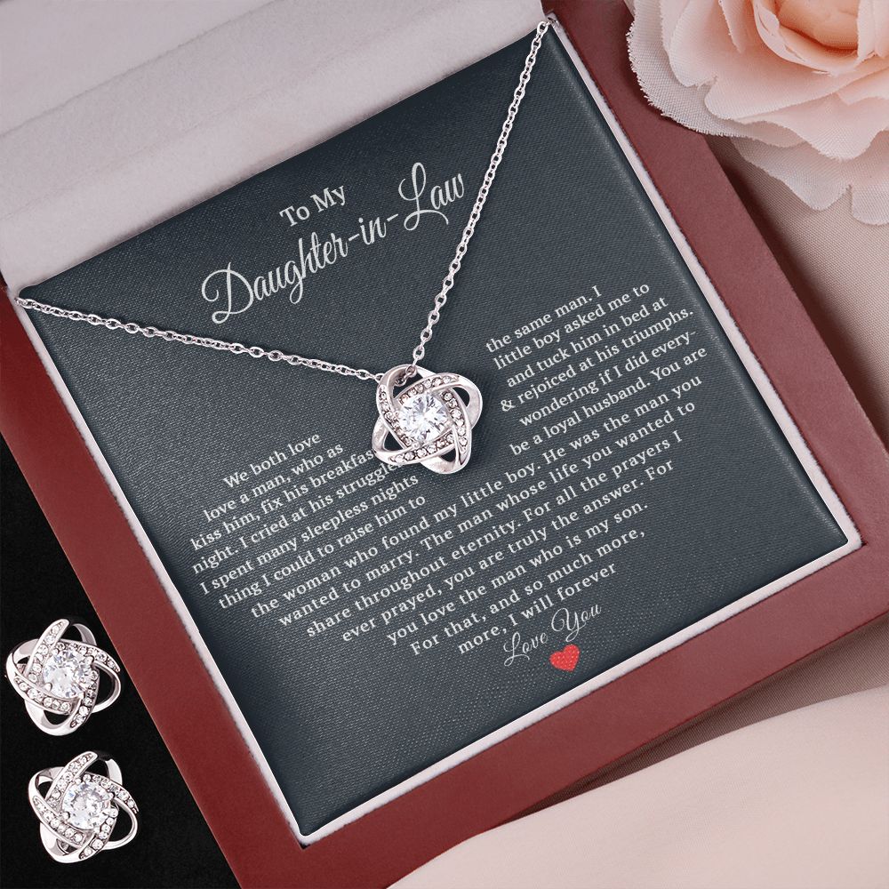 TO MY DAUGHTER IN LAW HEART LOVE KNOT EARRING NECKLACE GIFT SET