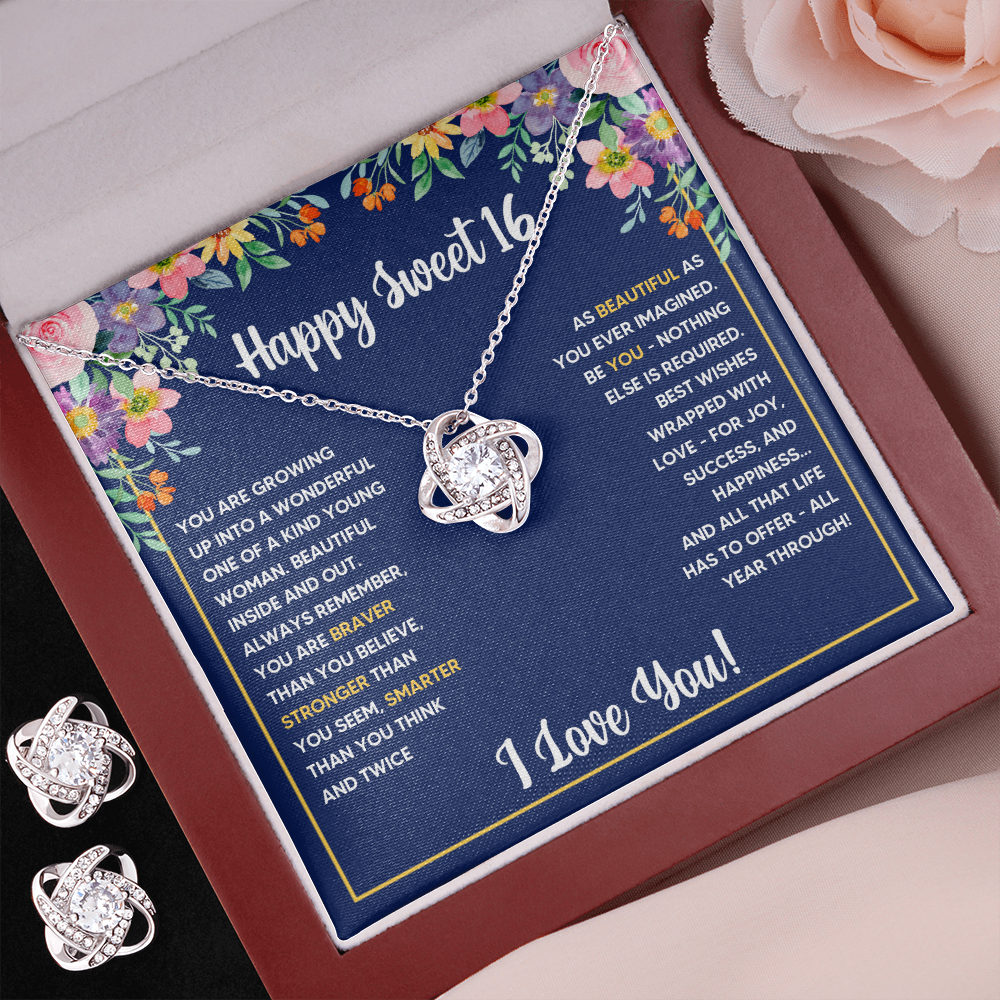 SWEET 16 WRAPPED LOVE KNOT NECKLACE AND EARRINGS SET