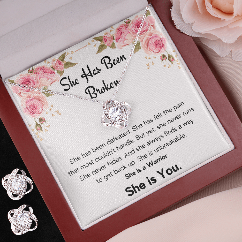 ENCOURAGEMENT SHE IS YOU LOVE KNOT NECKLACE AND EARRINGS SET