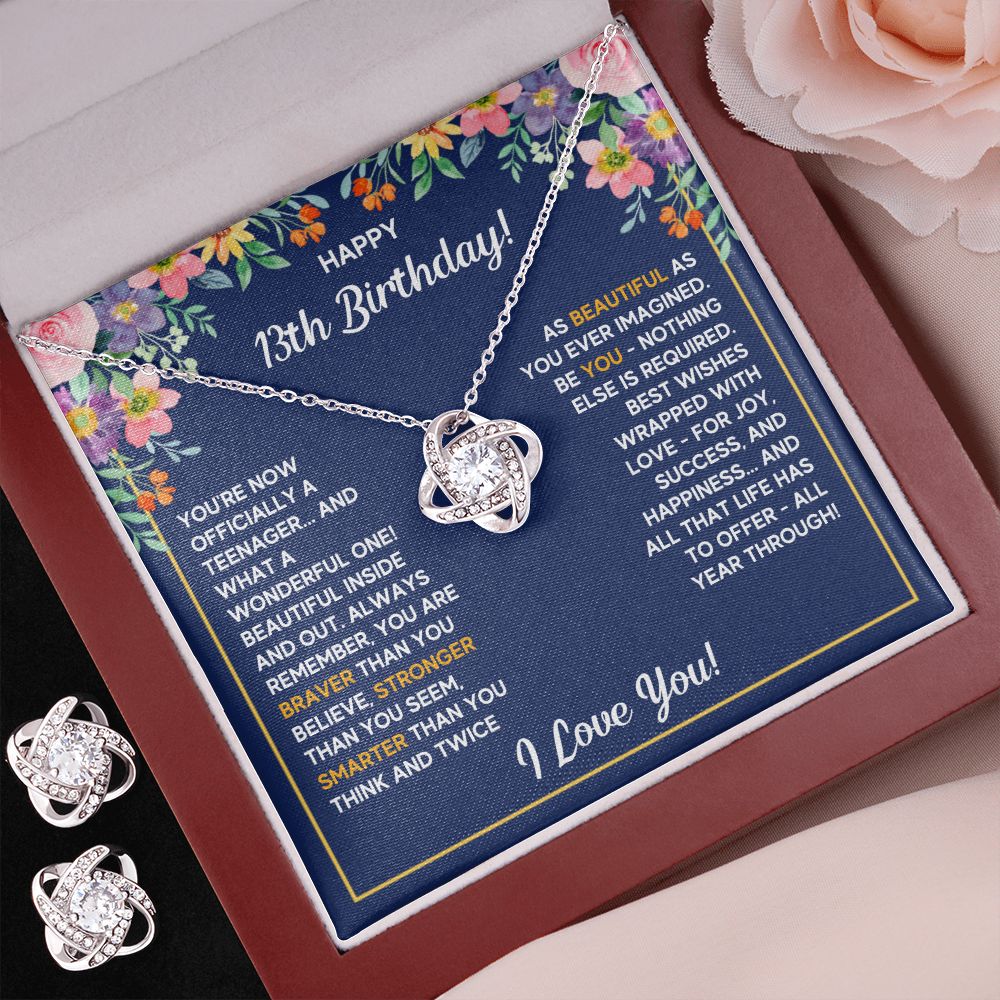 13TH BIRTHDAY WRAPPED LOVE KNOT NECKLACE AND EARRINGS SET