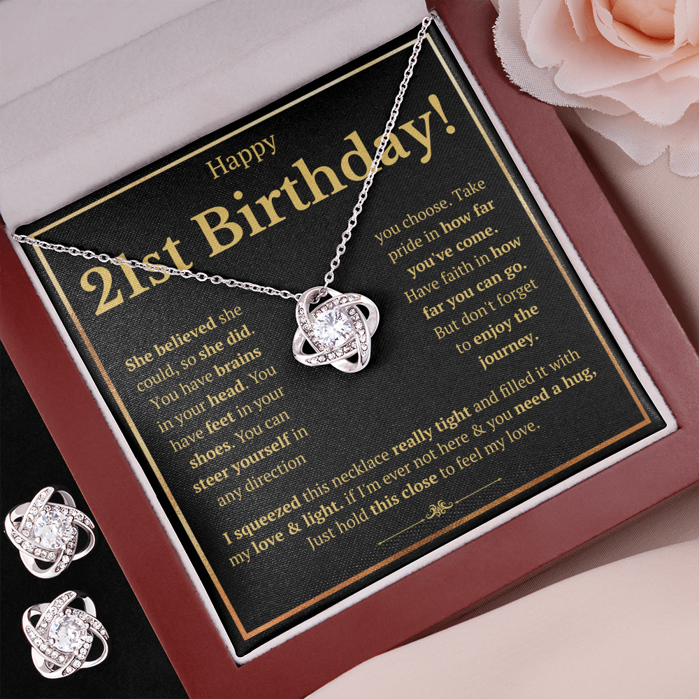 21ST BIRTHDAY SQUEEZED LOVE KNOT NECKLACE AND EARRINGS SET