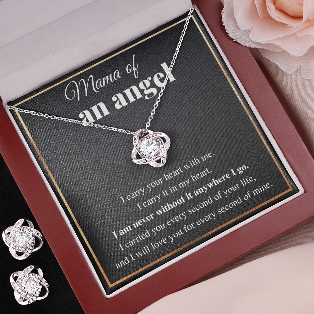 MAMA OF AN ANGEL LOVE KNOT NECKLACE AND EARRINGS GIFT SET