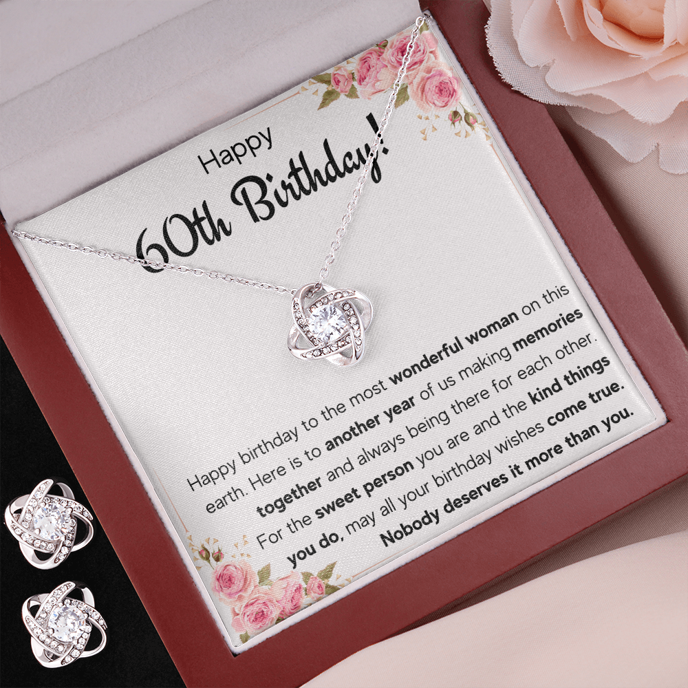 60TH BIRTHDAY MEMORIES LOVE KNOT NECKLACE AND EARRINGS SET