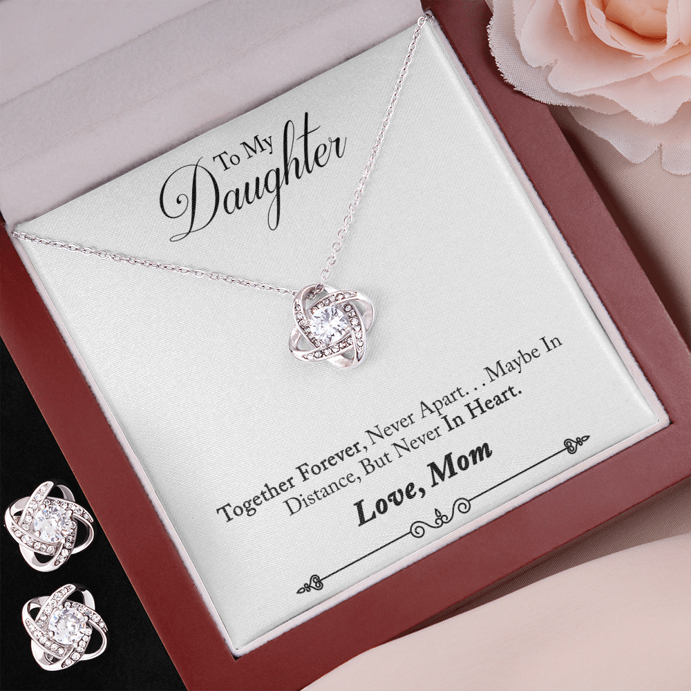 TO MY DAUGHTER IN HEART LOVE KNOT NECKLACE AND EARRINGS SET