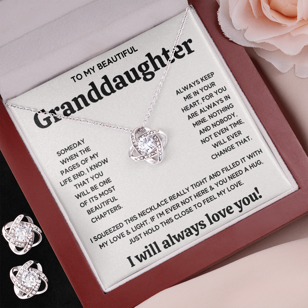 TO MY BEAUTIFUL GRANDDAUGHTER SQUEEZED LOVE KNOT NECKLACE AND EARRINGS SET
