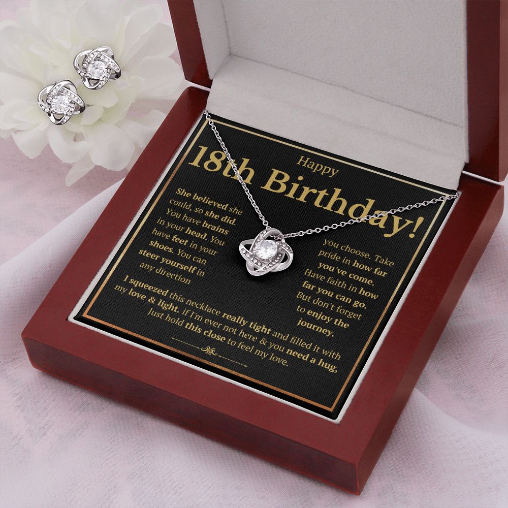 18TH BIRTHDAY SQUEEZED LOVE KNOT NECKLACE AND EARRINGS SET