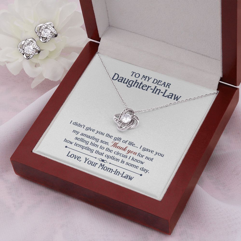 TO MY DAUGHTER IN LAW CIRCUS LOVE KNOT EARRING NECKLACE GIFT SET