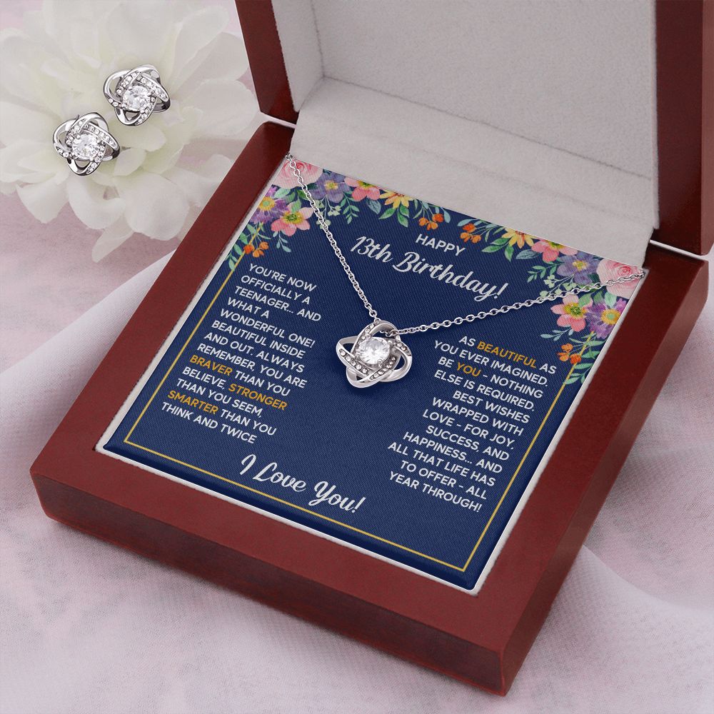 13TH BIRTHDAY WRAPPED LOVE KNOT NECKLACE AND EARRINGS SET