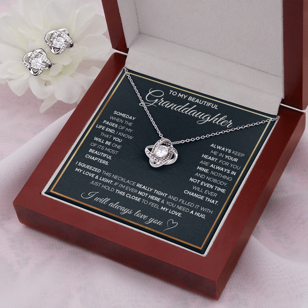 TO MY GRANDDAUGHTER SQUEEZED LOVE KNOT NECKLACE AND EARRINGS SET