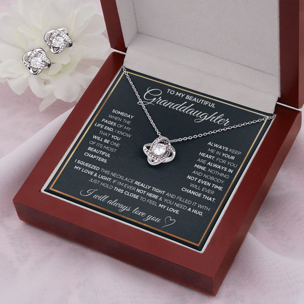 TO MY GRANDDAUGHTER SQUEEZED LOVE KNOT NECKLACE AND EARRINGS