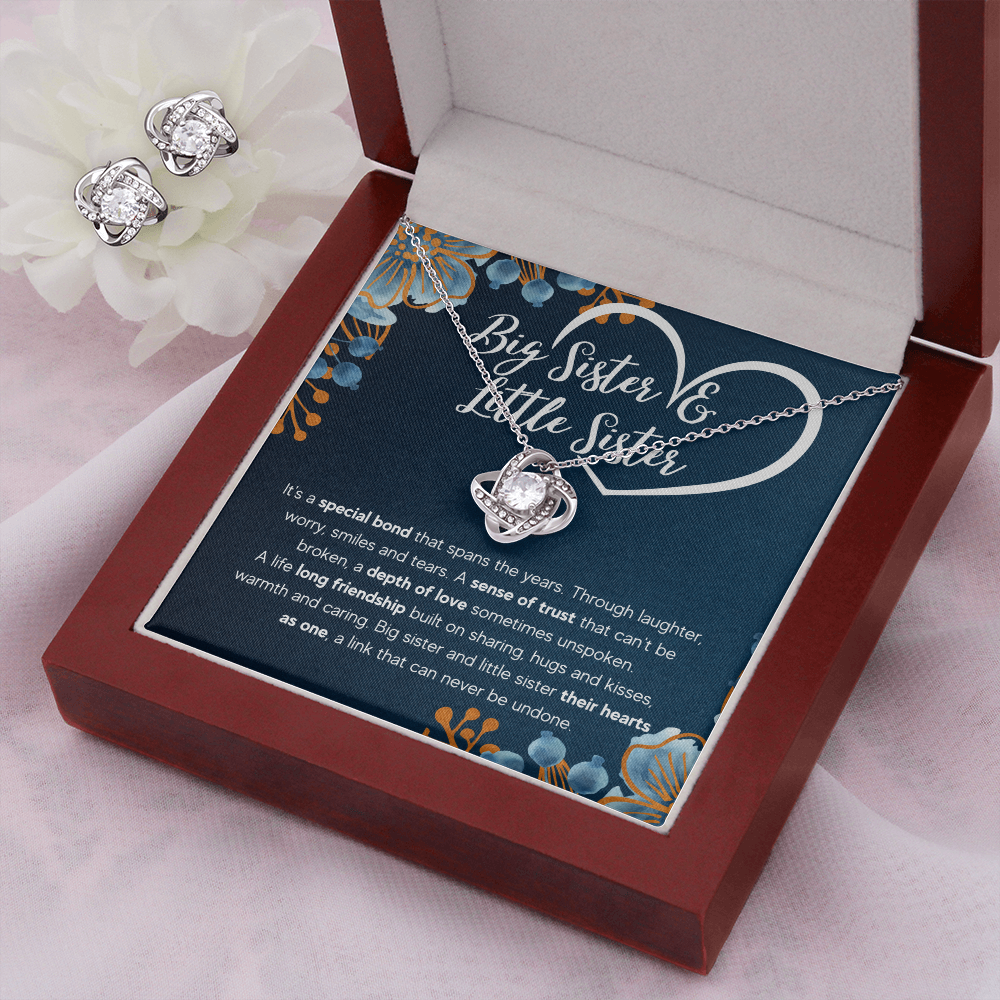 TO MY SISTER BOND LOVE KNOT NECKLACE AND EARRINGS