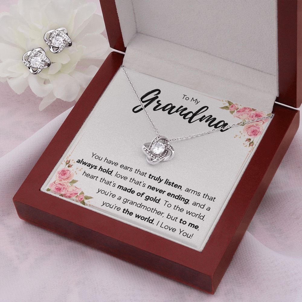 TO MY GRANDMA NEVER ENDING LOVE KNOT EARRING NECKLACE GIFT SET