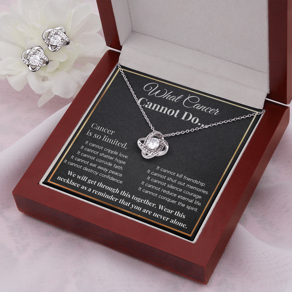 WHAT CANCER CANNOT DO LOVE KNOT NECKLACE AND EARRINGS SET