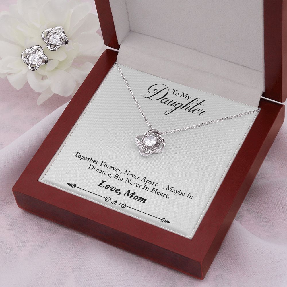 TO MY DAUGHTER IN HEART LOVE KNOT NECKLACE AND EARRINGS SET