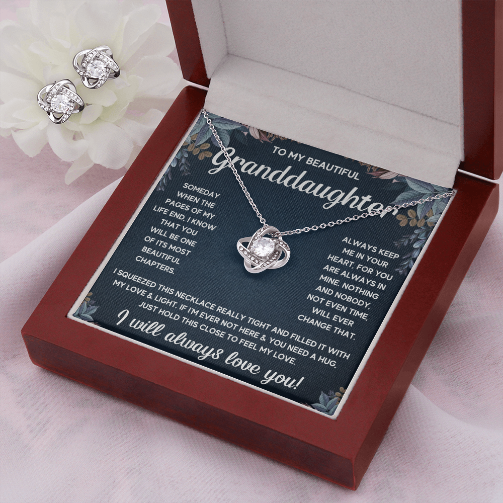 TO MY GRANDDAUGHTER SQUEEZED LOVE KNOT NECKLACE AND EARRINGS SET