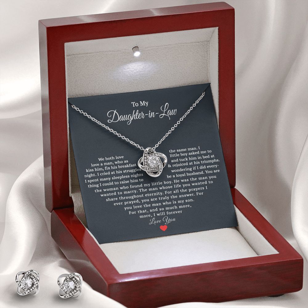 TO MY DAUGHTER IN LAW HEART LOVE KNOT EARRING NECKLACE GIFT SET