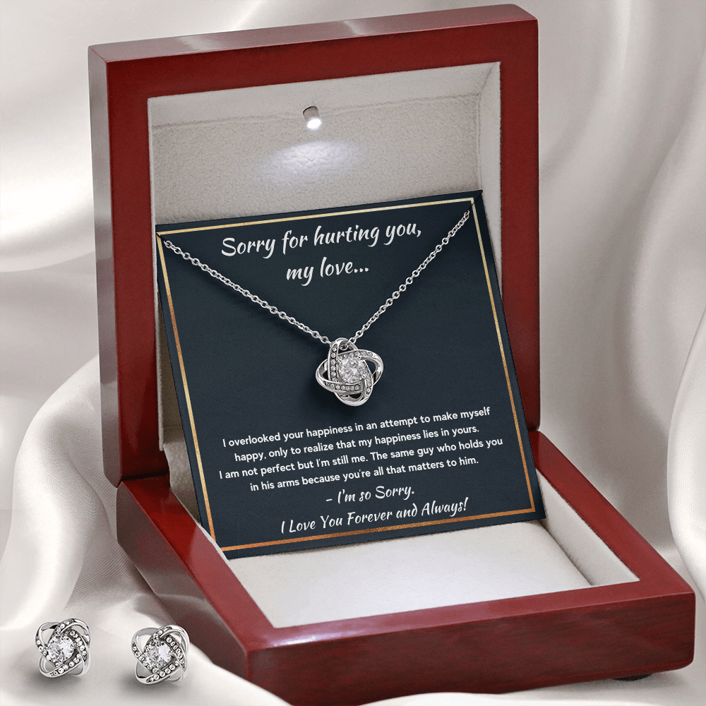 I'M SORRY HAPPINESS LOVE KNOT NECKLACE AND EARRINGS SET