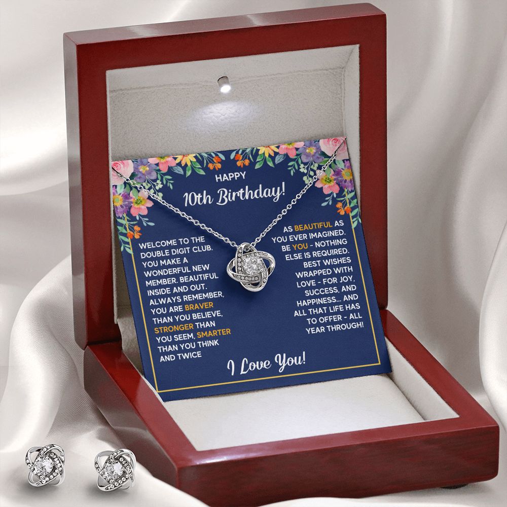 10TH BIRTHDAY WRAPPED LOVE KNOT NECKLACE AND EARRINGS SET