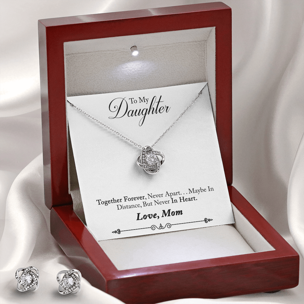 TO MY DAUGHTER IN HEART LOVE KNOT NECKLACE AND EARRINGS SET
