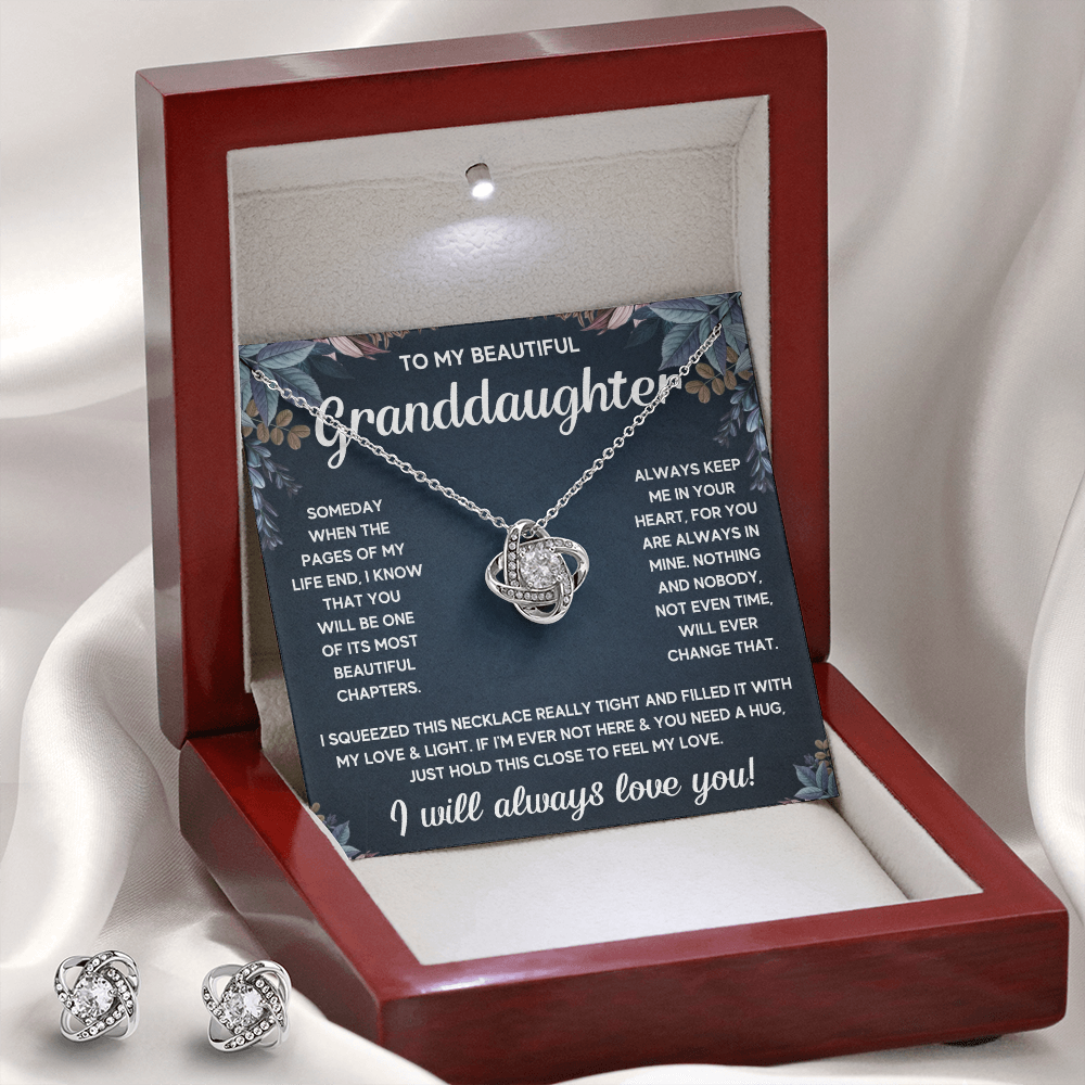 TO MY GRANDDAUGHTER SQUEEZED LOVE KNOT NECKLACE AND EARRINGS SET