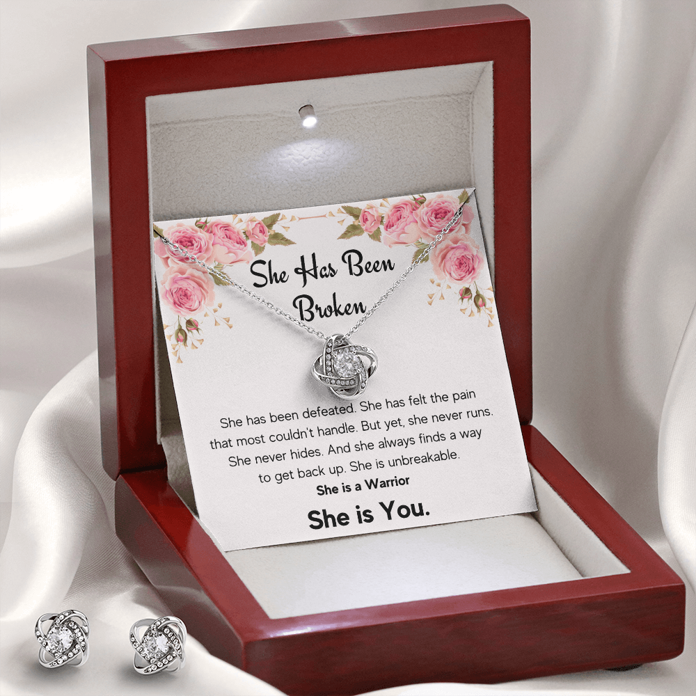 ENCOURAGEMENT SHE IS YOU LOVE KNOT NECKLACE AND EARRINGS SET