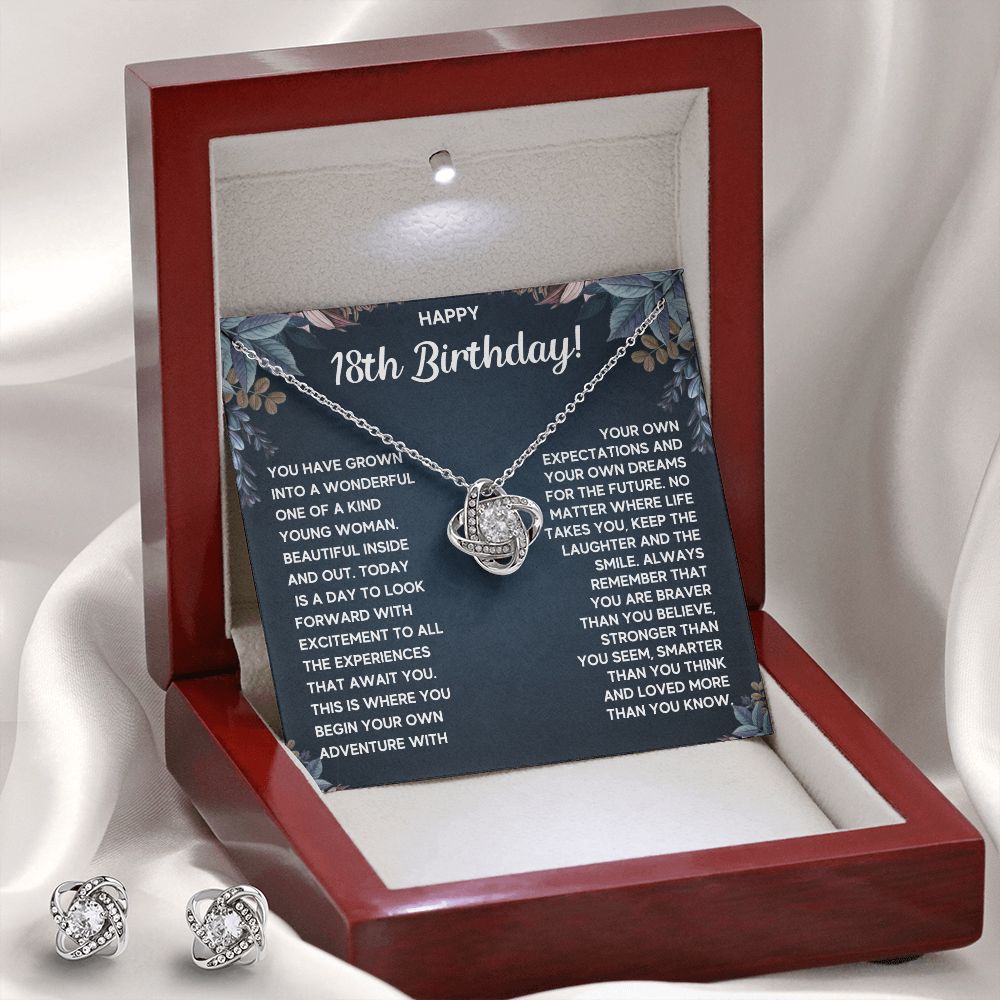 18TH BIRTHDAY DREAMS LOVE KNOT NECKLACE AND EARRINGS SET