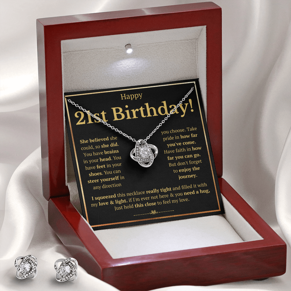 21ST BIRTHDAY SQUEEZED LOVE KNOT NECKLACE AND EARRINGS SET