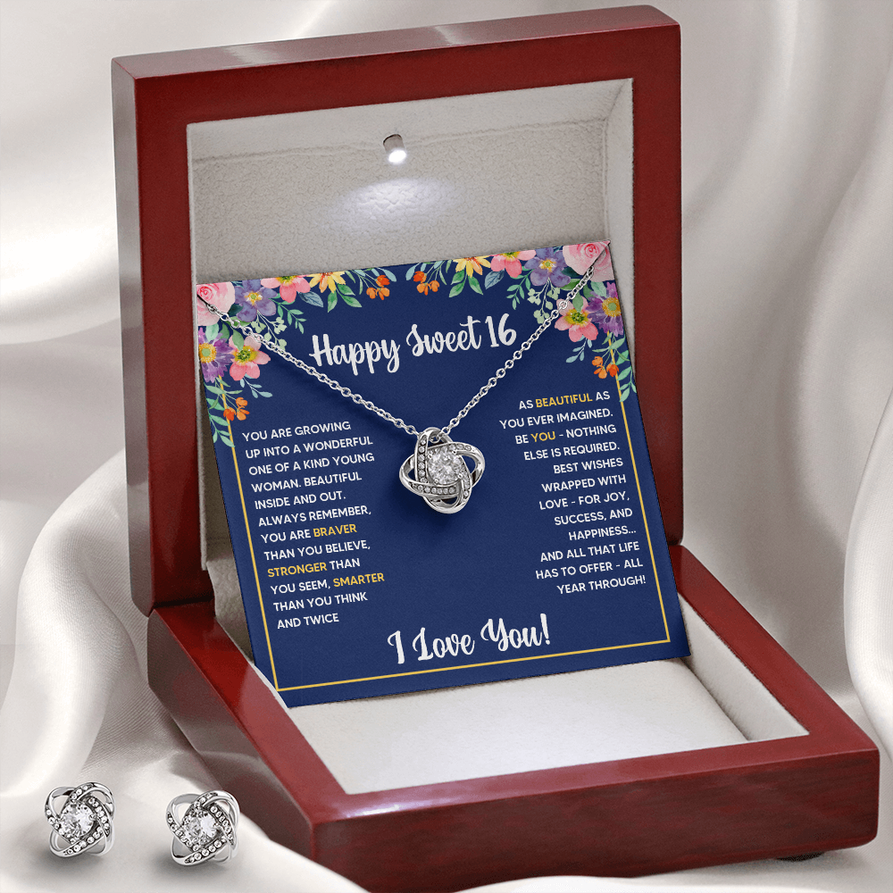 SWEET 16 WRAPPED LOVE KNOT NECKLACE AND EARRINGS SET