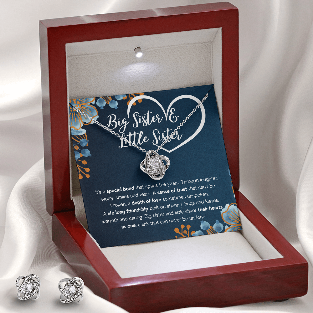 TO MY SISTER BOND LOVE KNOT NECKLACE AND EARRINGS