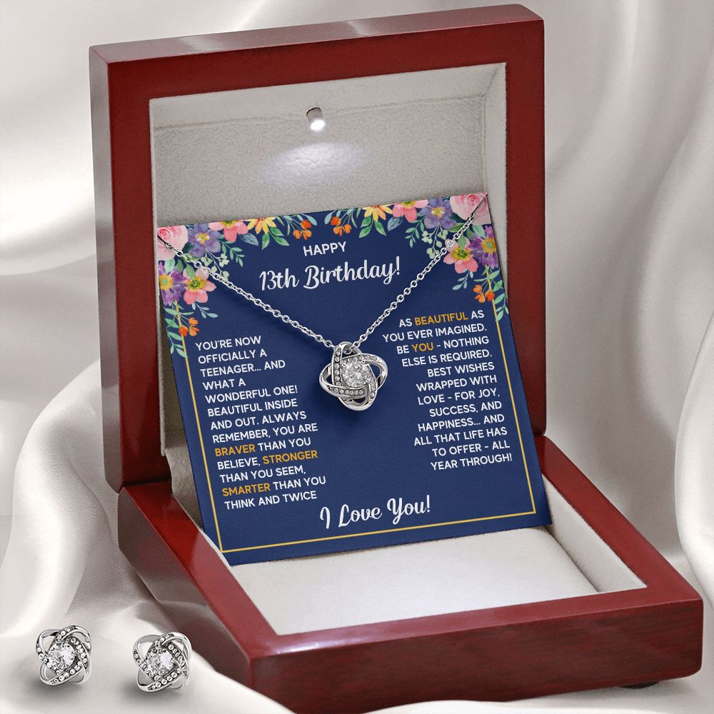 13TH BIRTHDAY WRAPPED LOVE KNOT NECKLACE AND EARRINGS SET