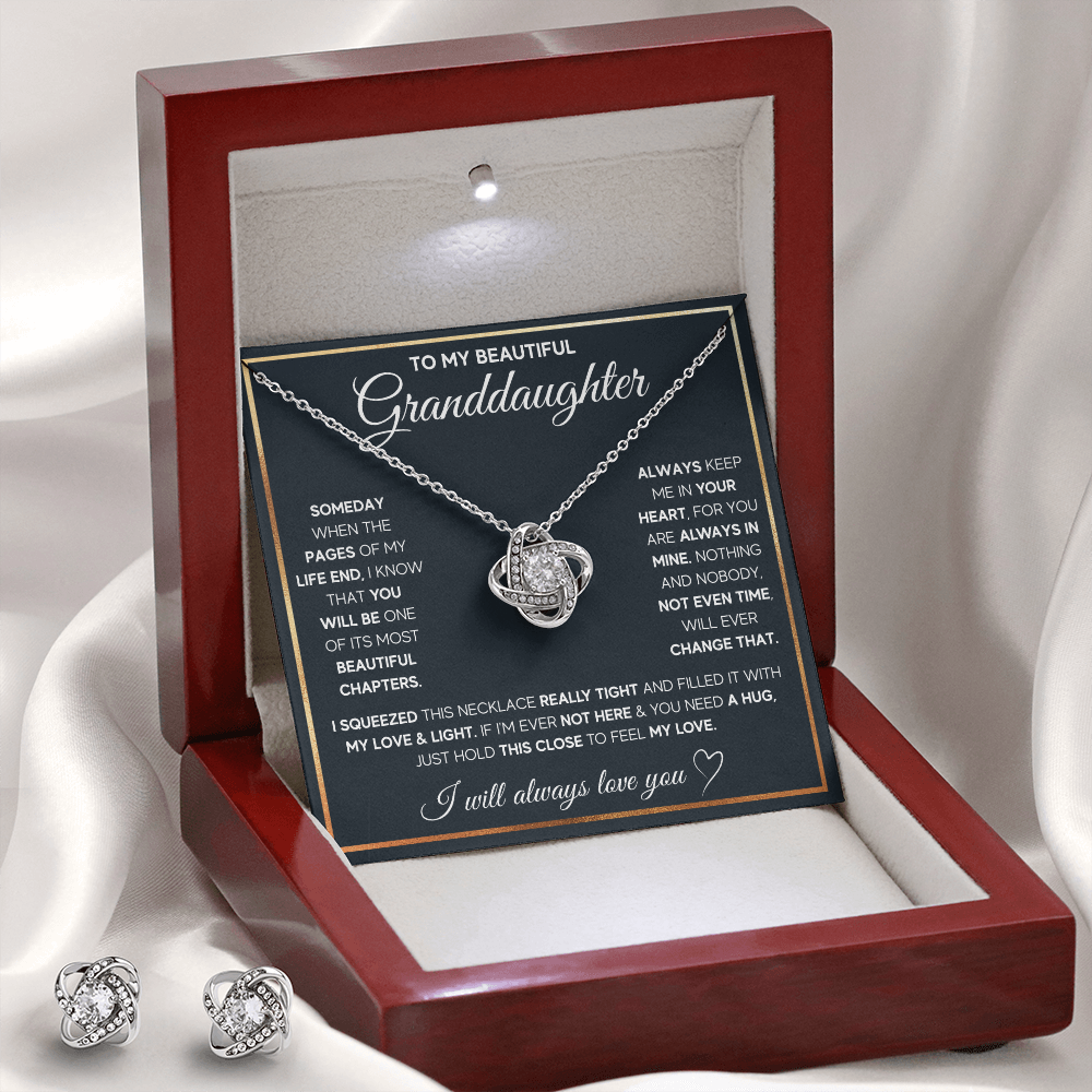 TO MY GRANDDAUGHTER SQUEEZED LOVE KNOT NECKLACE AND EARRINGS SET
