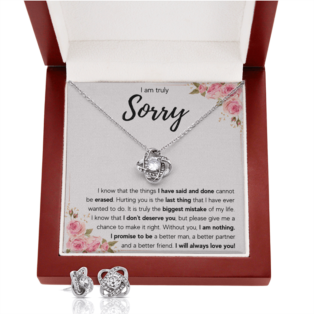 I'M SORRY MISTAKE LOVE KNOT NECKLACE AND EARRINGS SET