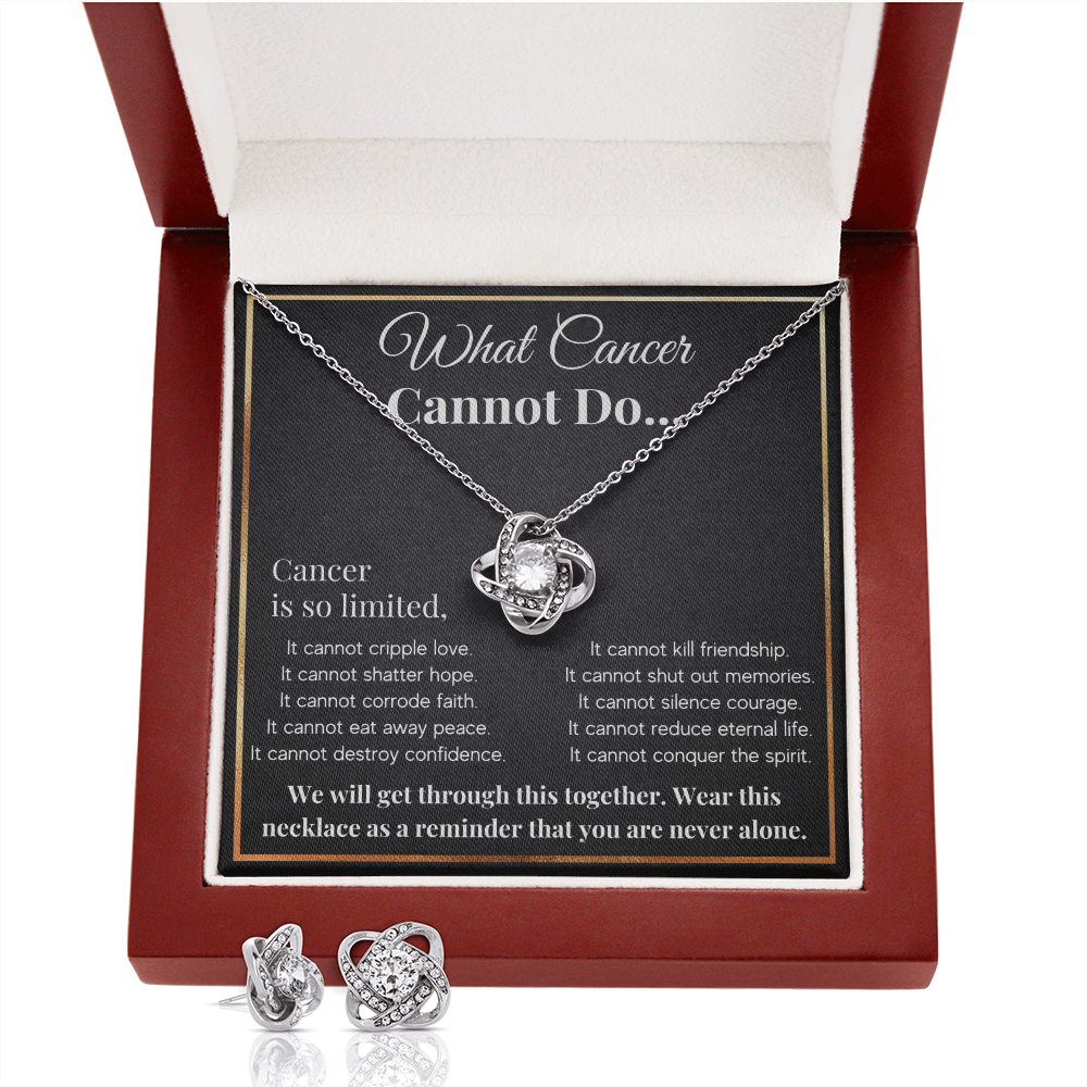 WHAT CANCER CANNOT DO LOVE KNOT NECKLACE AND EARRINGS SET
