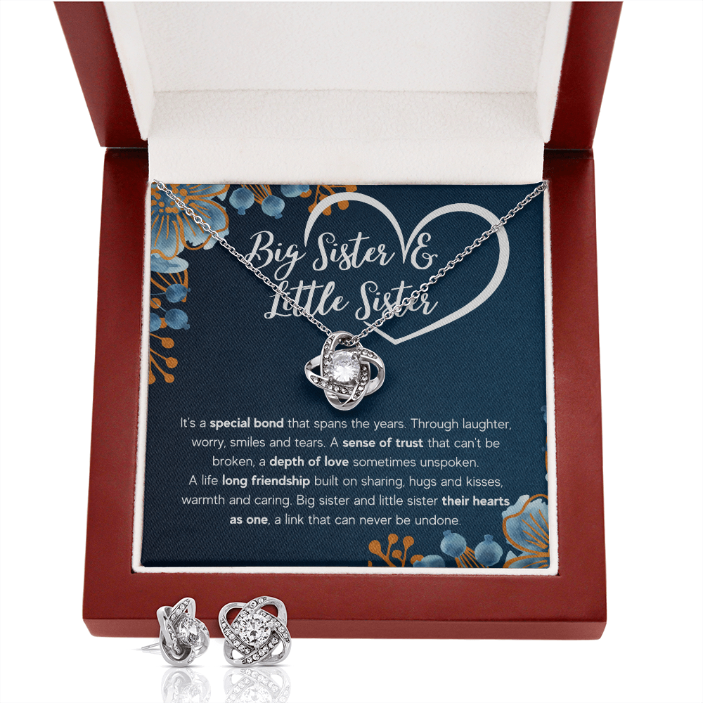 TO MY SISTER BOND LOVE KNOT NECKLACE AND EARRINGS SET