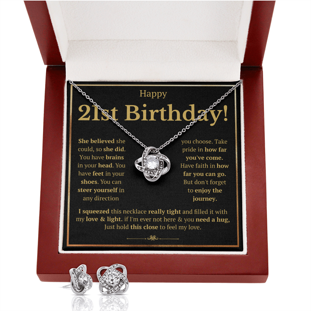 21ST BIRTHDAY SQUEEZED LOVE KNOT NECKLACE AND EARRINGS SET
