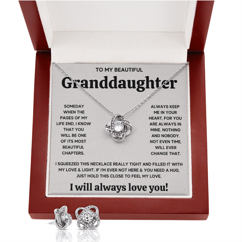 TO MY BEAUTIFUL GRANDDAUGHTER SQUEEZED LOVE KNOT NECKLACE AND EARRINGS SET