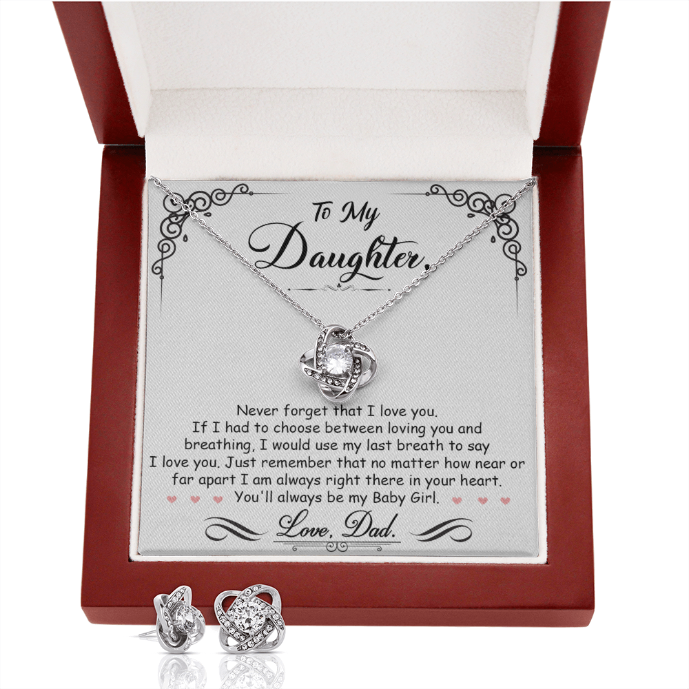 TO MY DAUGHTER BREATHING LOVE KNOT NECKLACE AND EARRINGS SET