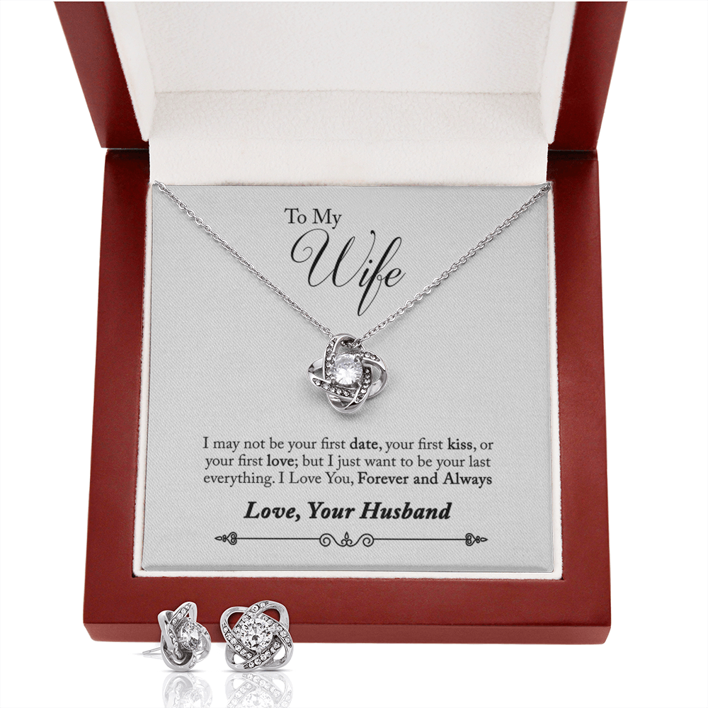 TO MY WIFE LAST EVERYTHING LOVE KNOT NECKLACE AND EARRINGS SET
