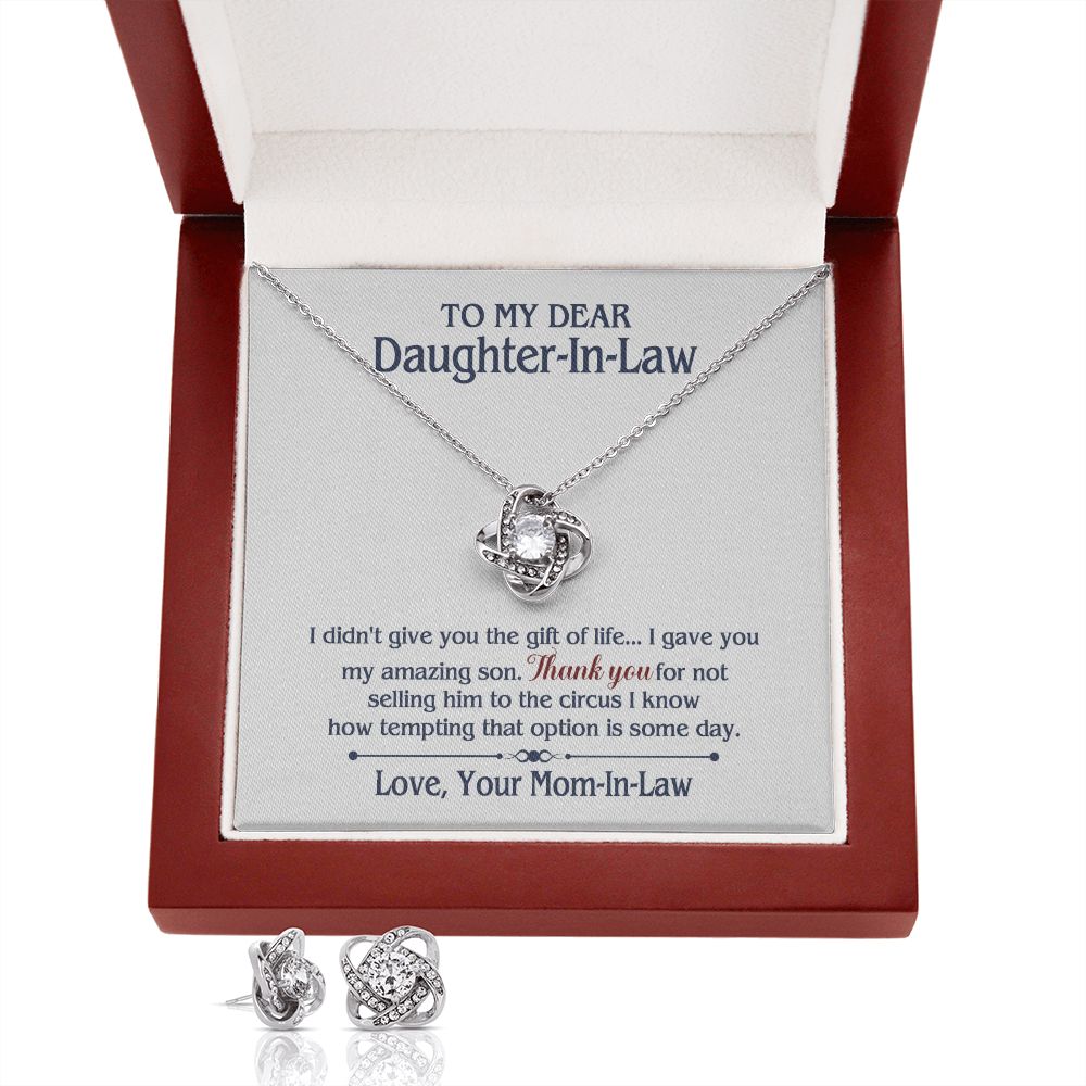 TO MY DAUGHTER IN LAW CIRCUS LOVE KNOT EARRING NECKLACE GIFT SET